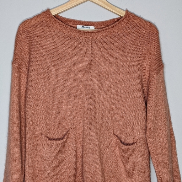 Madewell Alpaca Chelsea Pocket Pullover Knit Crop Box Sweater Peach Pink Size XS - Picture 7 of 10